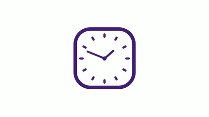 Amazing purple dark square clock icon on white background,12 hours clock isolated