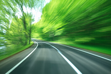 流れる新緑の道