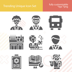 Simple set of researcher related filled icons.