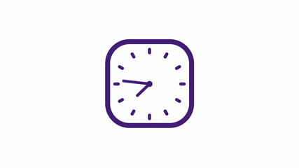 Purple dark square clock icon on white background,12 hours counting down clock icon