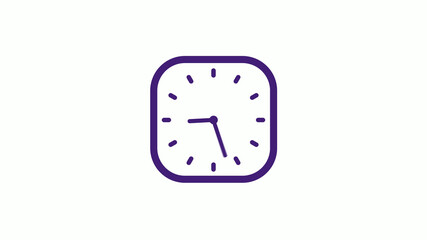 Purple dark square clock icon on white background,12 hours counting down clock icon