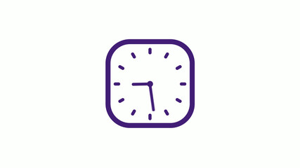 Purple dark square clock icon on white background,12 hours counting down clock icon
