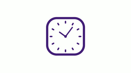 Purple dark square clock icon on white background,12 hours counting down clock icon