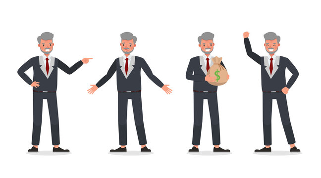 Old businessman working in office character vector design. Presentation in various action. no4