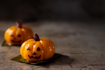 Steamed halloween cake or kueh in pumpkin shape