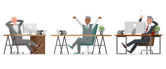 Old businessman working in office character vector design. Presentation in various action. no30