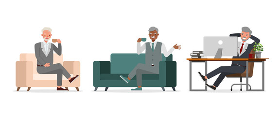 Old businessman working in office character vector design. Presentation in various action. no31