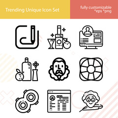 Simple set of biography related lineal icons.
