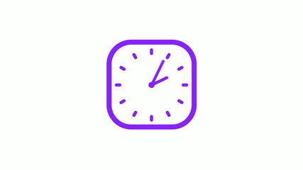Purple color square clock icon on white background,12 hours counting down clock icon