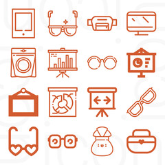 16 pack of projecting  lineal web icons set