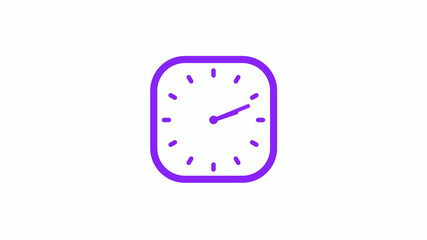 Purple color square clock icon on white background,12 hours counting down clock icon