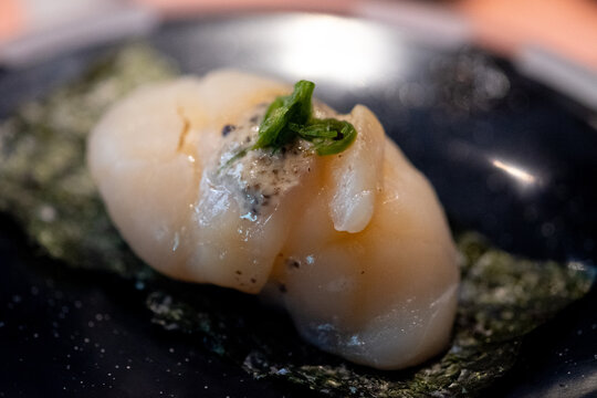 Japanese sushi scallops served on seaweed sheet