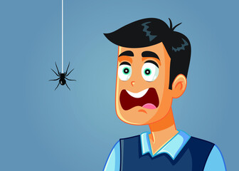 Scared Man Being Afraid of a Spider Vector Cartoon