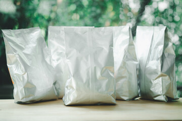 Blank paper bags for tea, coffee and grain packaging.