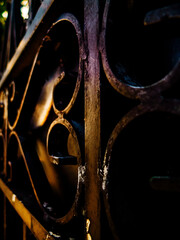 Black Iron Gate Close Up with Sunset Colors on it