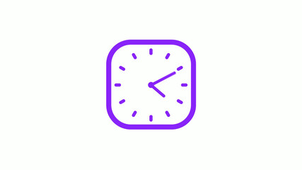 Purple color square clock icon on white background,12 hours counting down clock icon