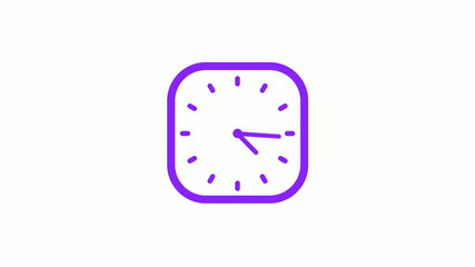 Purple color square clock icon on white background,12 hours counting down clock icon