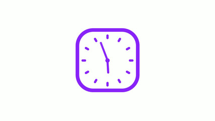 Purple color square clock icon on white background,12 hours counting down clock icon