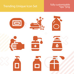 Simple set of washing powder related filled icons.