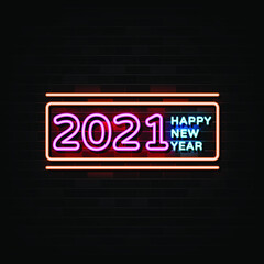 Happy new year 2021 neon signs design template 
