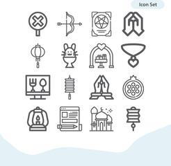 Simple set of islam related lineal icons.