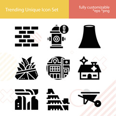 Simple set of concrete related filled icons.