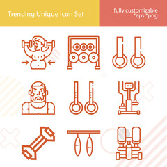 Simple set of gymnast related lineal icons.