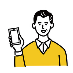 男性　シニア　ベクター　ポップ　携帯電話　スマホ