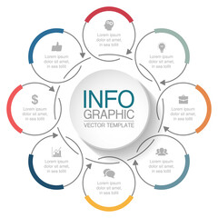 Vector infographic template, circle with 8 steps or options. Data presentation, business concept design for web, brochure, diagram.