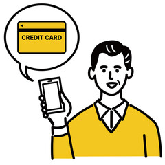 男性　シニア　ベクター　ポップ　スマホ　クレジットカード