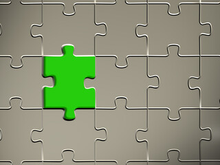 Blank jigsaw puzzle with green background puzzle. 3D rendering.