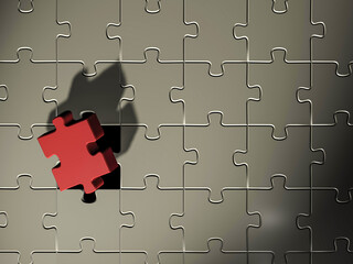 Alien, red, not that, puzzle. 3D rendering.