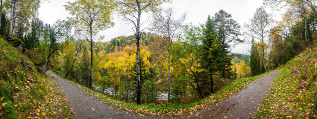 Autumn nature of the Altai mountains in the resort of Belokurikha