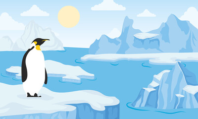 Fototapeta na wymiar iceberg block arctic scene with penguin