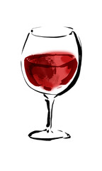 手描きのグラスに入った赤ワインのイラスト素材