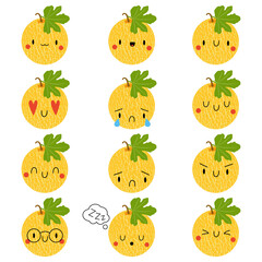 Set Kawaii Cartoon Melon. Vector Illustration EPS. 