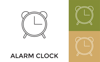 Editable Alarm Clock Thin Line Icon with Title. Useful For Mobile Application, Website, Software and Print Media.