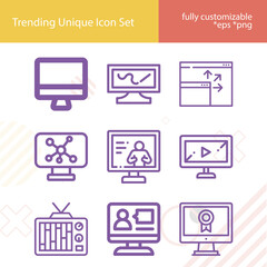 Simple set of television receiver related lineal icons.