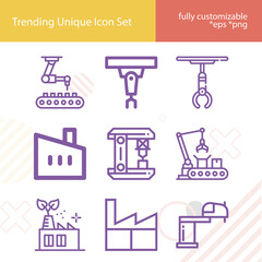 Simple set of steel mill related lineal icons.