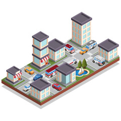 City streets. Isometric. Isolated on white background. Vector illustration.