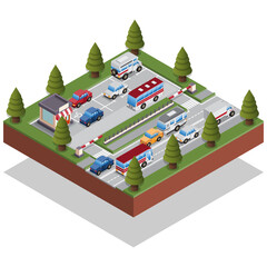 Parking for cars. Isometric. Isolated on white background. Vector illustration.
