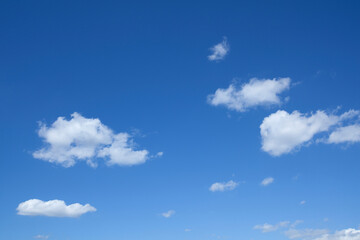 Naklejka na ściany i meble 夏の青空にポッカリ浮いた白い雲