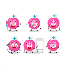 Doctor profession emoticon with christmas ball pink cartoon character