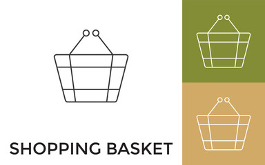Editable Shopping Basket Thin Line Icon with Title. Useful For Mobile Application, Website, Software and Print Media.