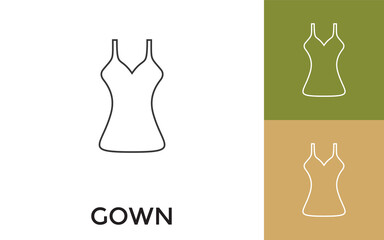 Editable Gown Thin Line Icon with Title. Useful For Mobile Application, Website, Software and Print Media.