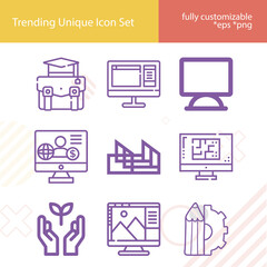 Simple set of progress related lineal icons.