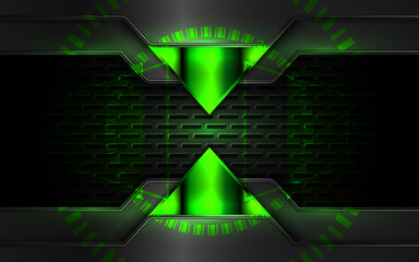Abstract futuristic black and green gaming background with glossy metal esport shapes. Vector design template technology concept can use element game banner, sport poster, wallpaper, web streaming © Majri