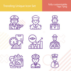 Simple set of sheriff related lineal icons.