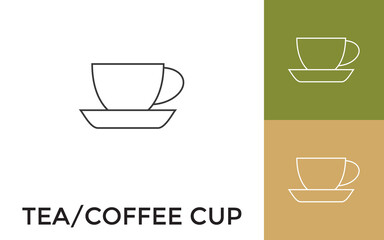 Editable Tea or Coffee Cup Thin Line Icon with Title. Useful For Mobile Application, Website, Software and Print Media.