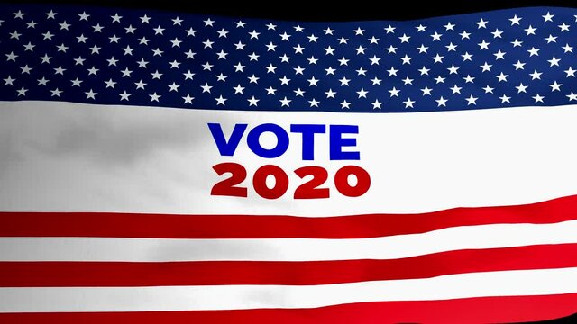 Vote Presidential Election 2020 concept on waving USA  flag in wind , 3D animation, campaign 4k Background. 